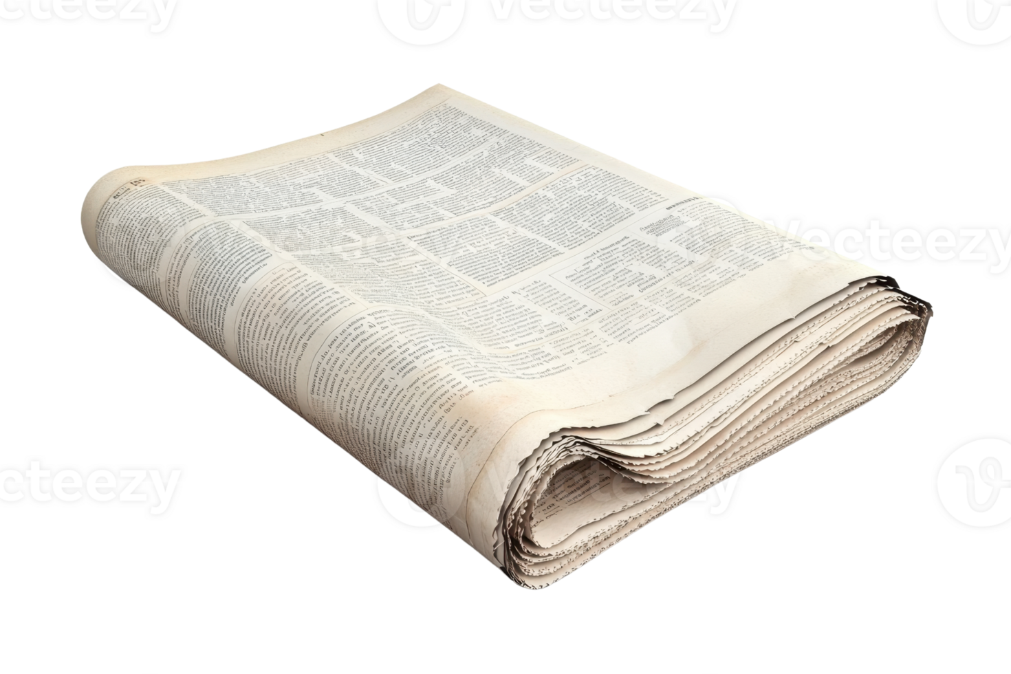 Stack of folded newspapers with headline space and printed text, ideal for news articles, journalism, and media publications. png