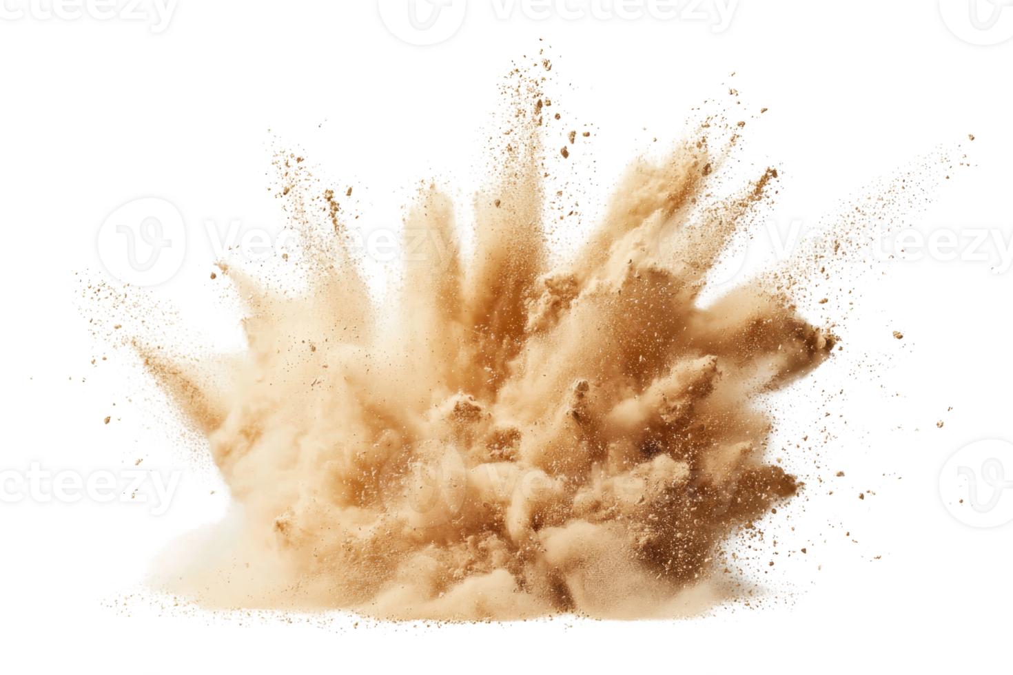 Dynamic sand explosion captured in high-speed photography, creating a striking visual of energy and movement against a transparent background. png