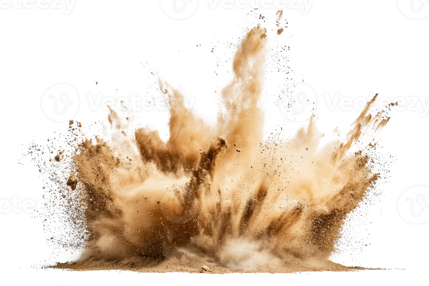 Dynamic explosion of brown powder against transparent background. creating an abstract, high-energy scene. Stock photo for creative projects. png