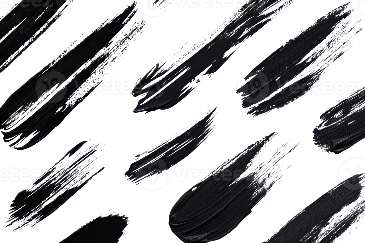 Abstract black brush strokes on a transparent background. artistic paint texture, modern and creative design element. png