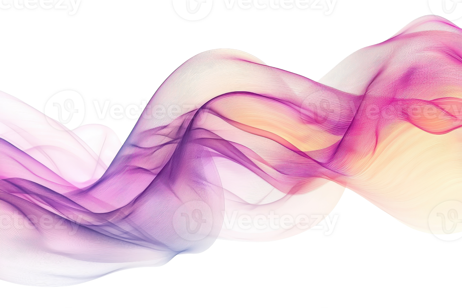 Abstract colorful wavy smoke artwork in purple, yellow, and white shades, perfect for backgrounds and artistic designs. png