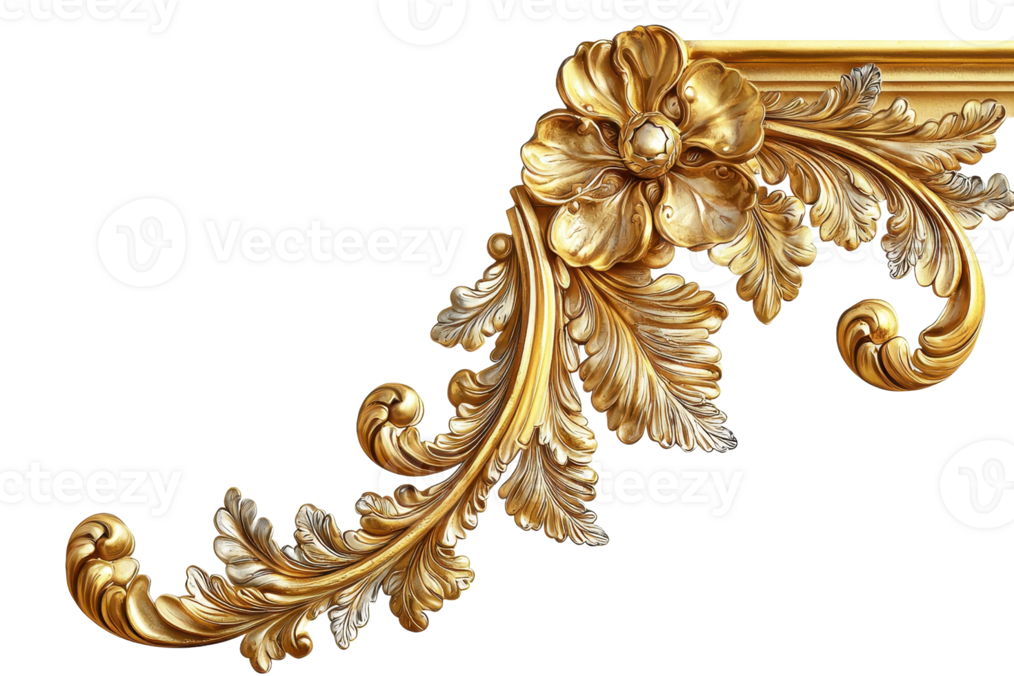 Intricate golden ornamental corner design with elaborate floral patterns perfect for luxury decor and elegant design projects. png