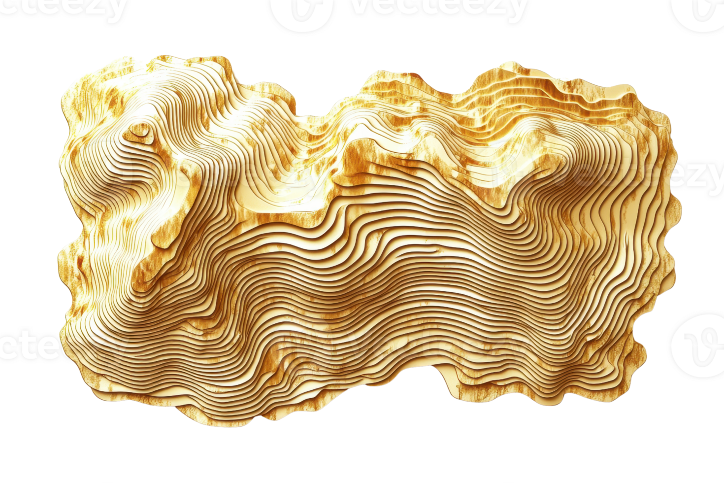 Abstract golden organic shape with wavy texture, symbolizing luxury, elegance, and artistic fluidity in a modern art style. png