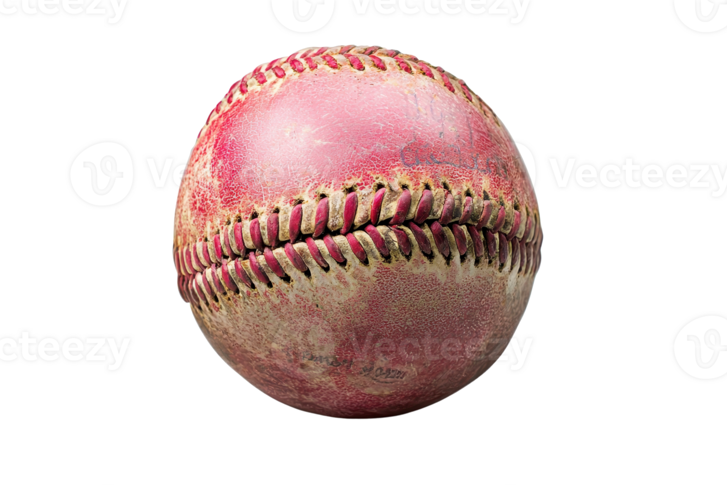 Close-up of a worn, red baseball isolated on a transparent background. Perfect for sports and baseball-themed designs and projects. png