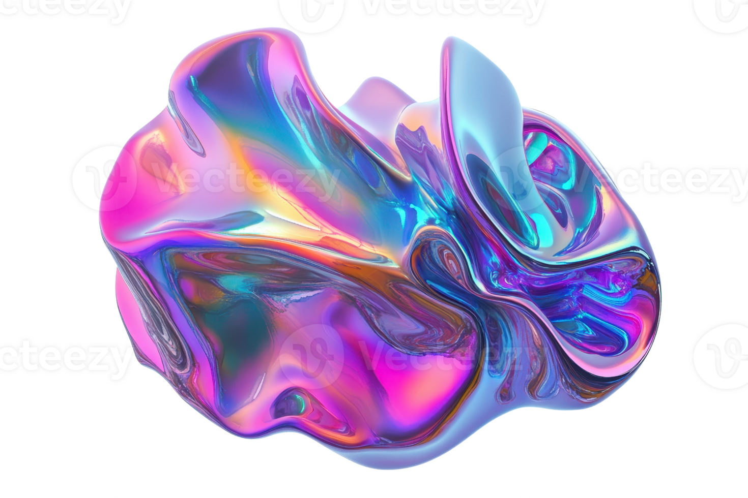 Abstract iridescent liquid shape in vibrant colors, showcasing a futuristic and surreal fluid art composition. png