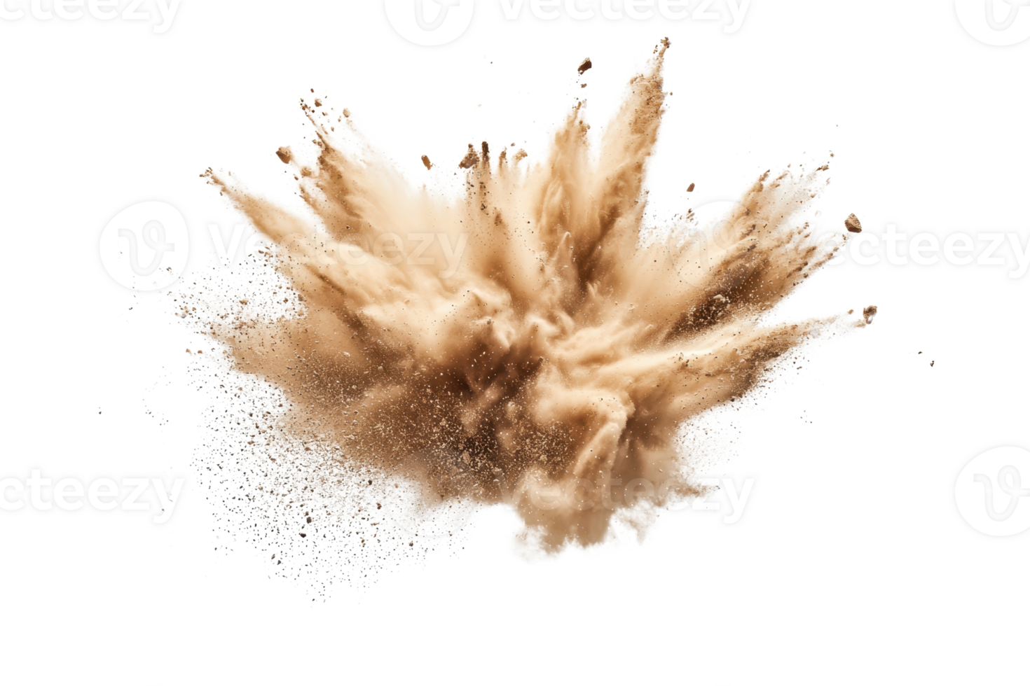 Exploding cloud of brown powder creating a dynamic and energetic visual effect, perfect for artistic and creative projects. png