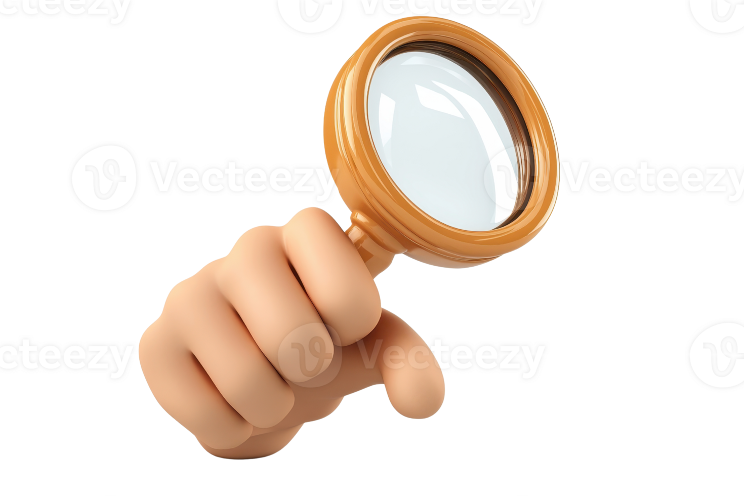 3D render of a hand holding a magnifying glass. Concept symbolizing search, investigation, and exploration. High detail and vibrant colors. png