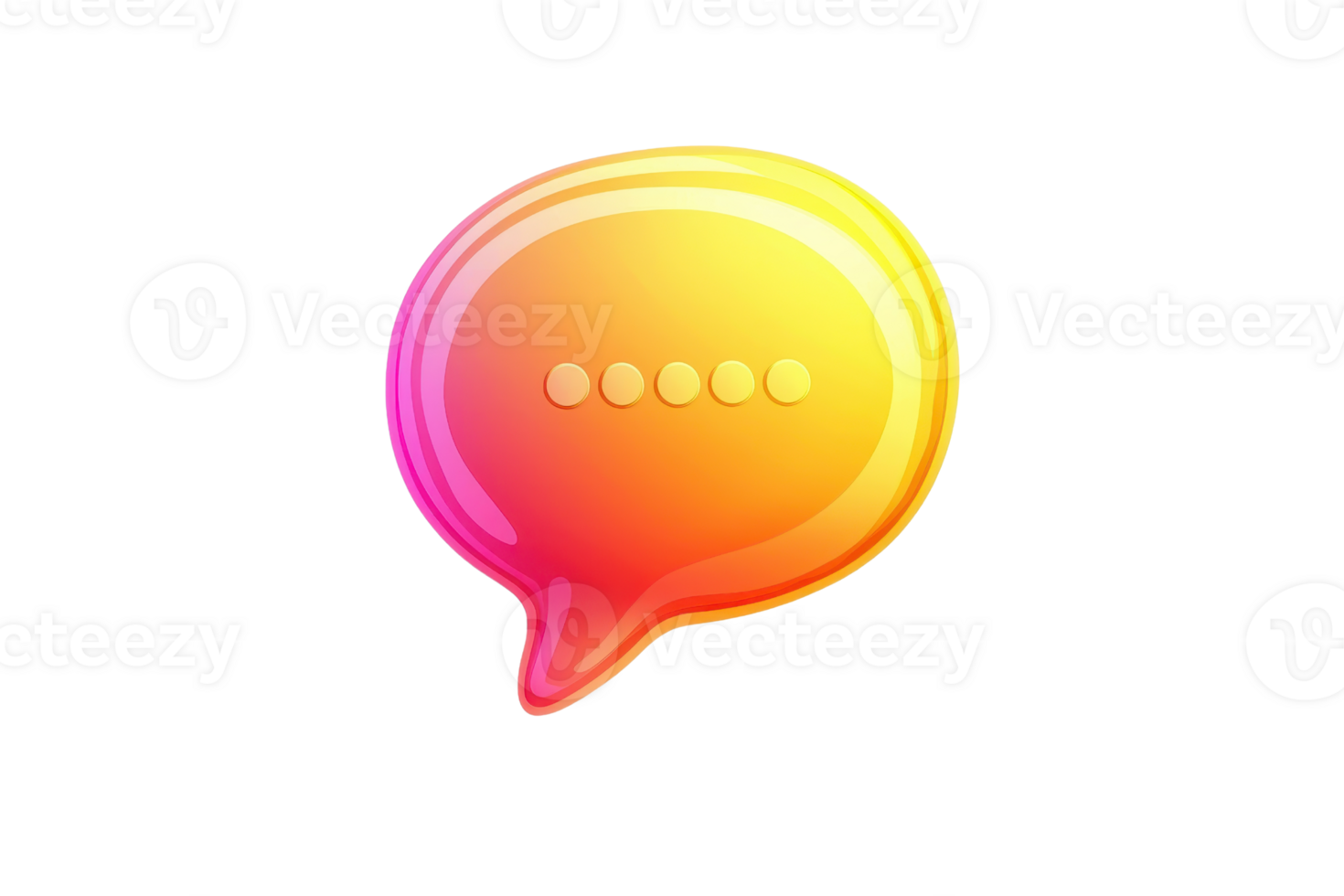 Vibrant yellow and pink chat bubble icon with five dots, symbolizing communication and messaging in a glossy, gradient design. png