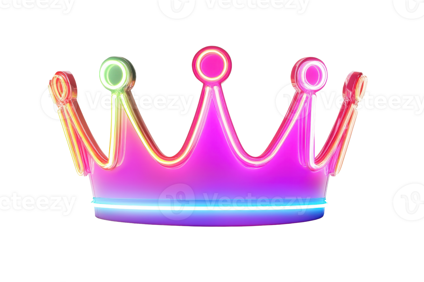 Vibrant neon crown glowing in colorful lights, perfect for royalty, party, or festive themes. Bright, striking, and captivating design. png