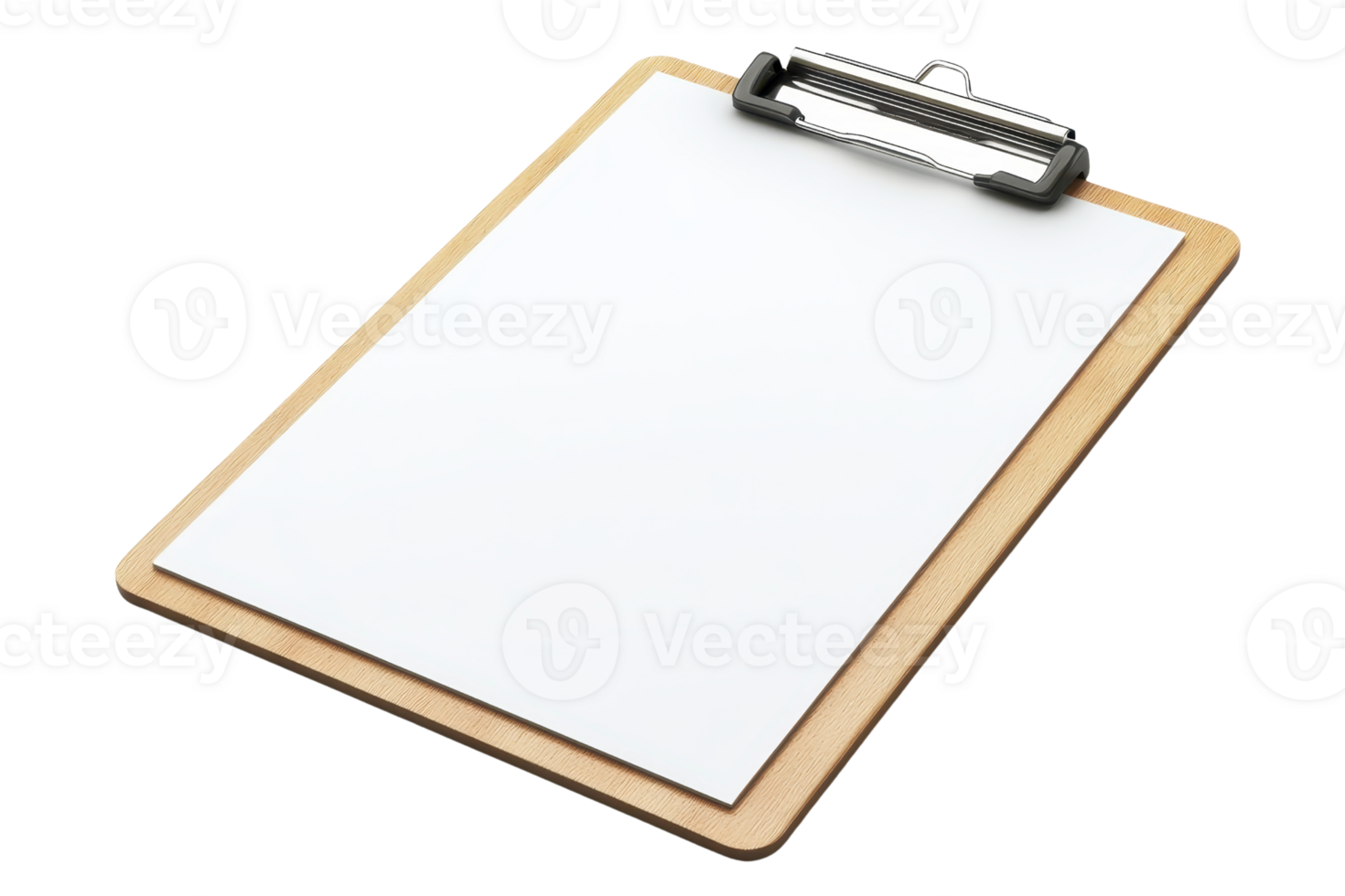 Wooden clipboard with blank white paper, isolated on transparent background. Perfect for office, school, or project planning use. png