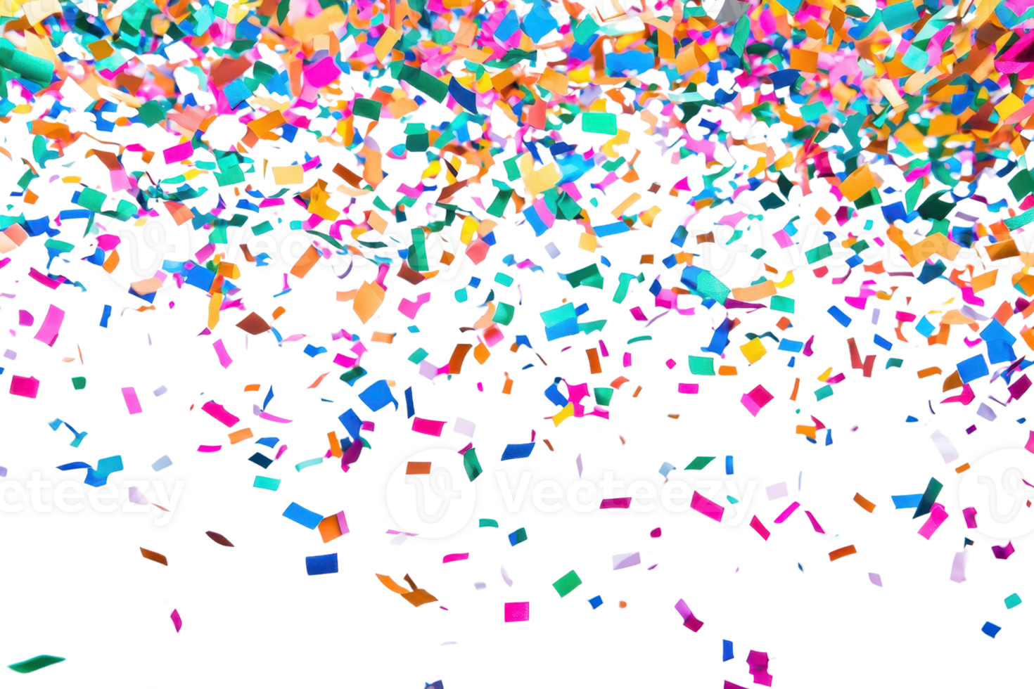 Vibrant and colorful confetti pieces scattered on a transparent background. creating a festive and celebratory atmosphere. Perfect for party visuals. png