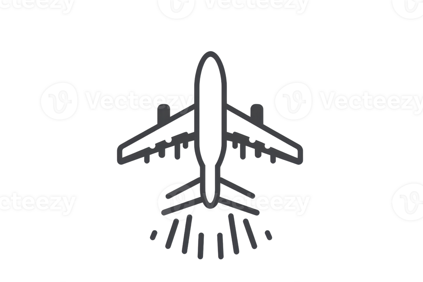 Minimalistic black and white airplane icon depicting an aircraft in flight, ideal for aviation or travel-themed designs. png
