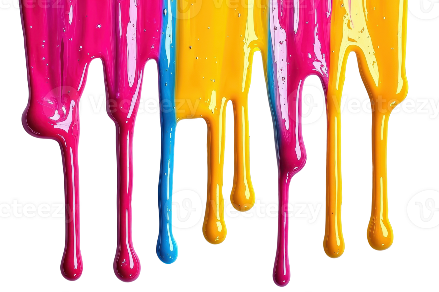 Vibrant dripping paint in multiple colors on a transparent background. creating a vivid, artistic, and abstract pattern with dynamic color flow. png