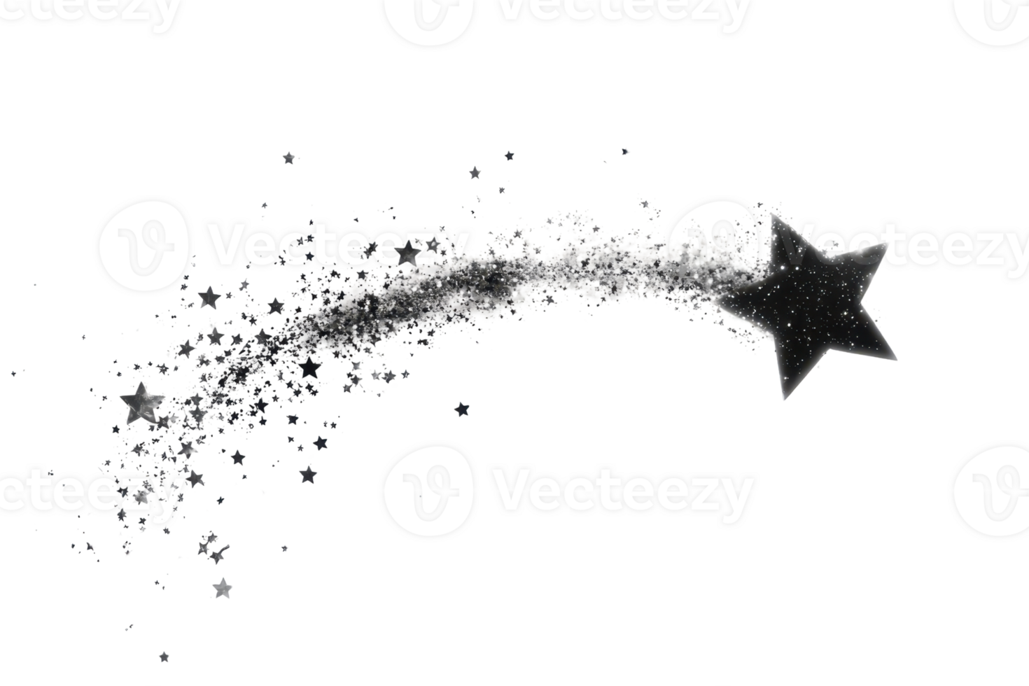 Illustration of a falling star with dispersing particles on a transparent background, perfect for cosmic or fantasy-themed projects. png