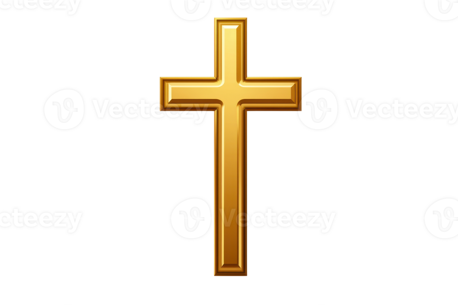 Golden religious cross symbol on a transparent background, perfect for spiritual and religious concepts, isolated and shining with brilliance. png