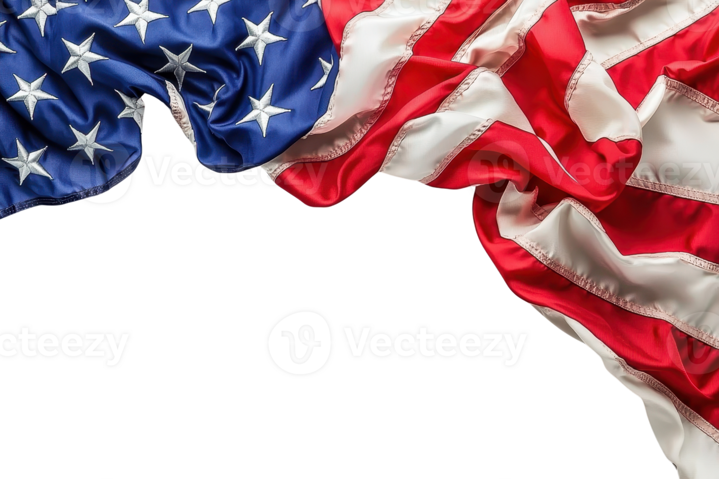 Waving American flag on transparent background. symbolizing patriotism and national pride with vibrant red, white, and blue colors. png