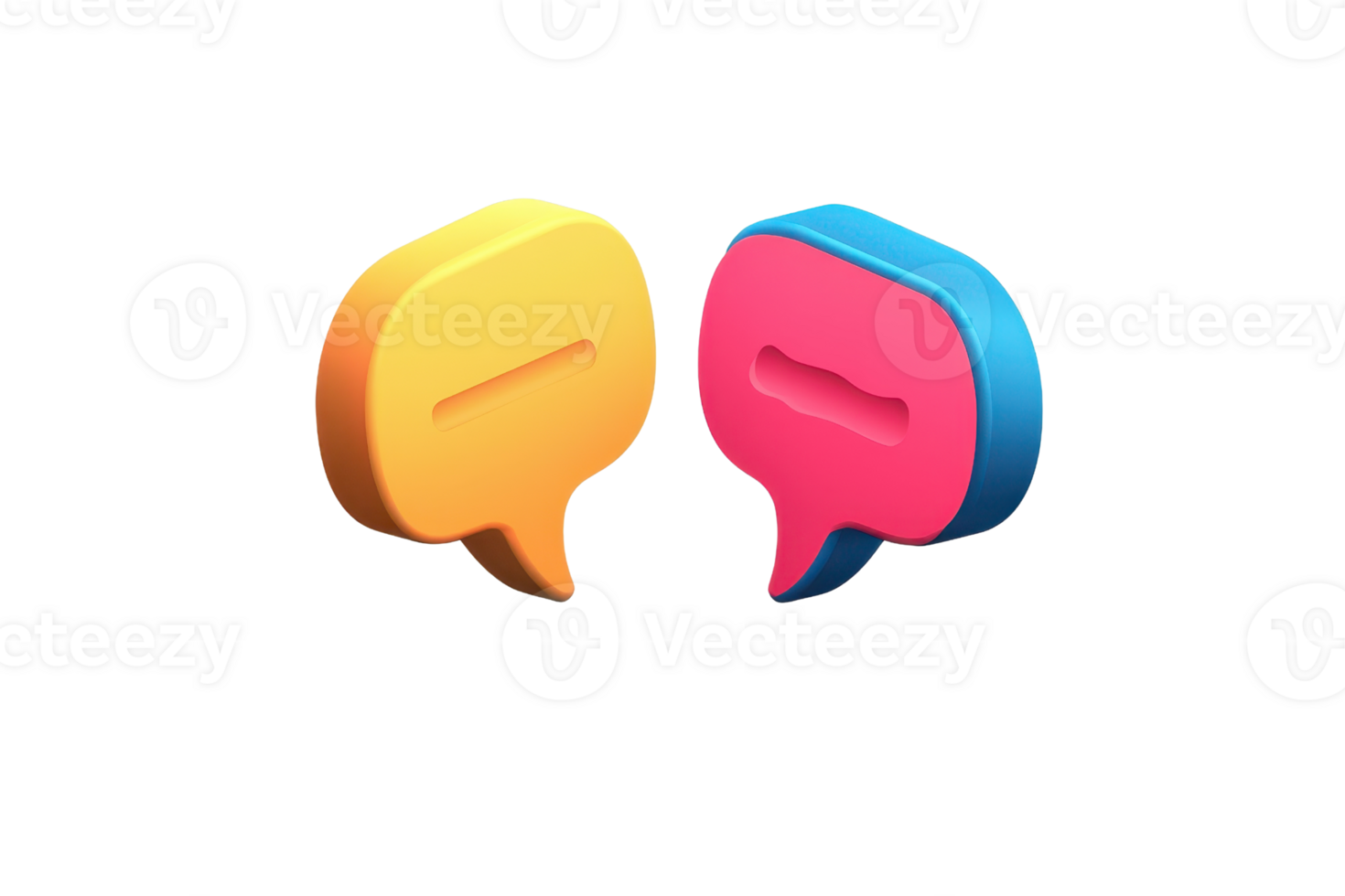 3D illustration of colorful speech bubbles symbolizing communication, interaction, and social media engagement. png