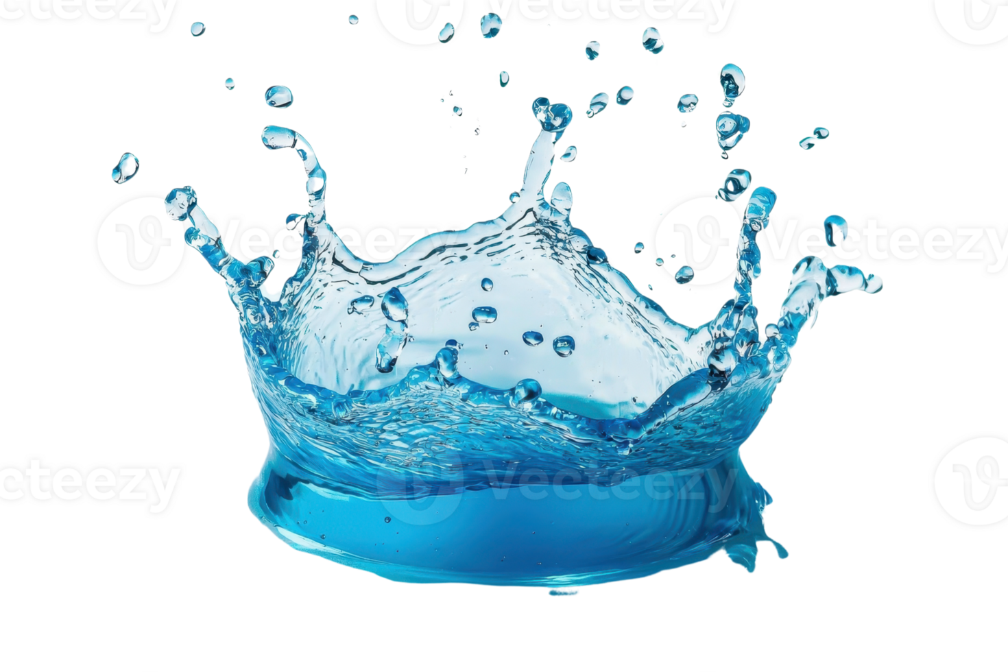 Vivid splash of blue water captured mid-air, showcasing the dynamic movement and fluidity of the liquid. Perfect for backgrounds and design. png