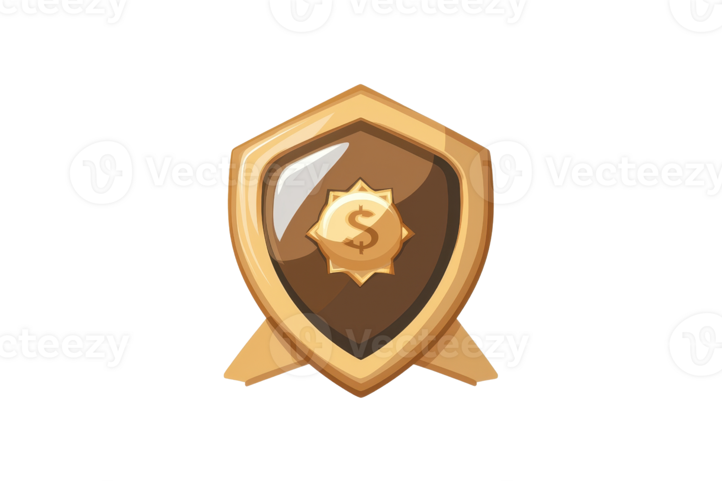 Golden shield icon featuring a dollar sign at the center, symbolizing financial security, wealth, and protection. png