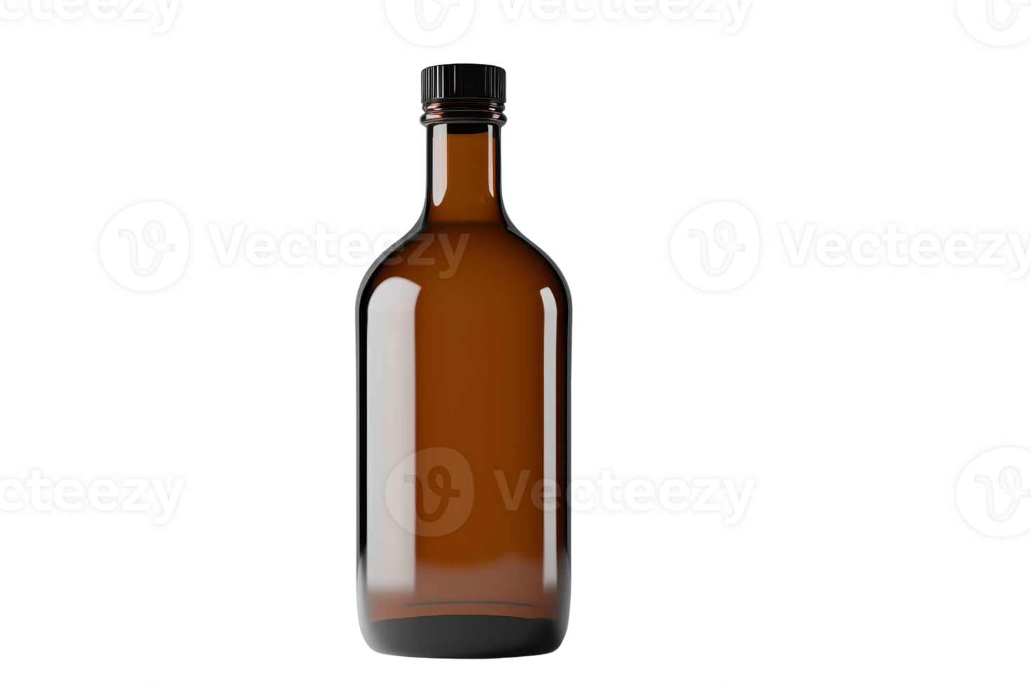 Empty brown glass bottle with a black cap, isolated on transparent background. perfect for packaging and product presentations. png