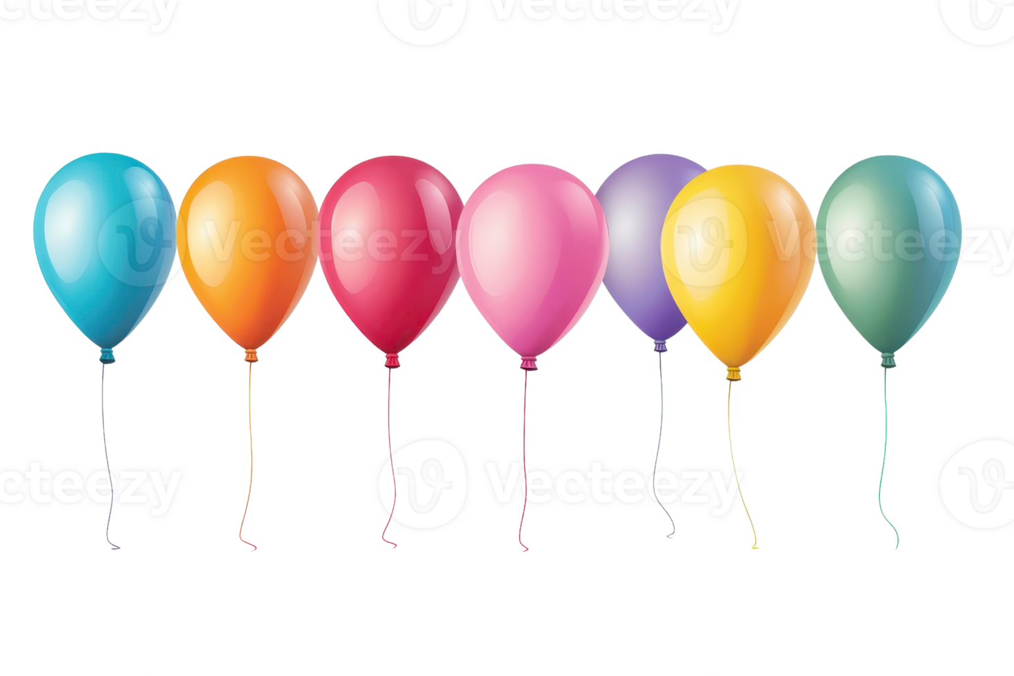 Colorful balloons in a row, perfect for party, celebration, or festive decorations. Vibrant and cheerful display for any joyous occasion. png