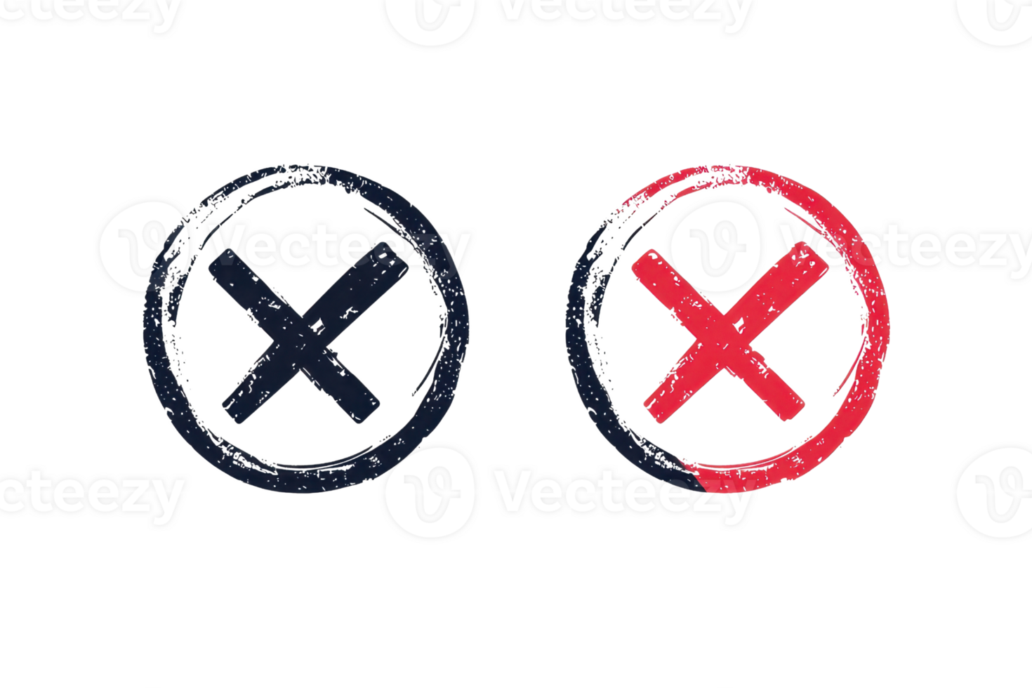 Illustration of two cross symbols in circles, one in black and one in red, representing incorrect or negative choices. png