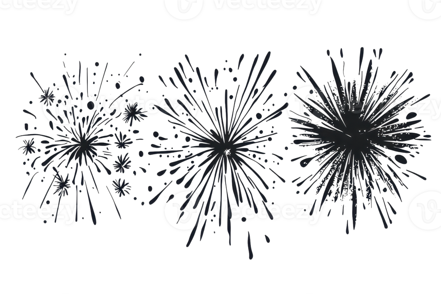 Bright and colorful fireworks exploding in the night sky, celebrating special occasions and festivals with vibrant displays of light. png
