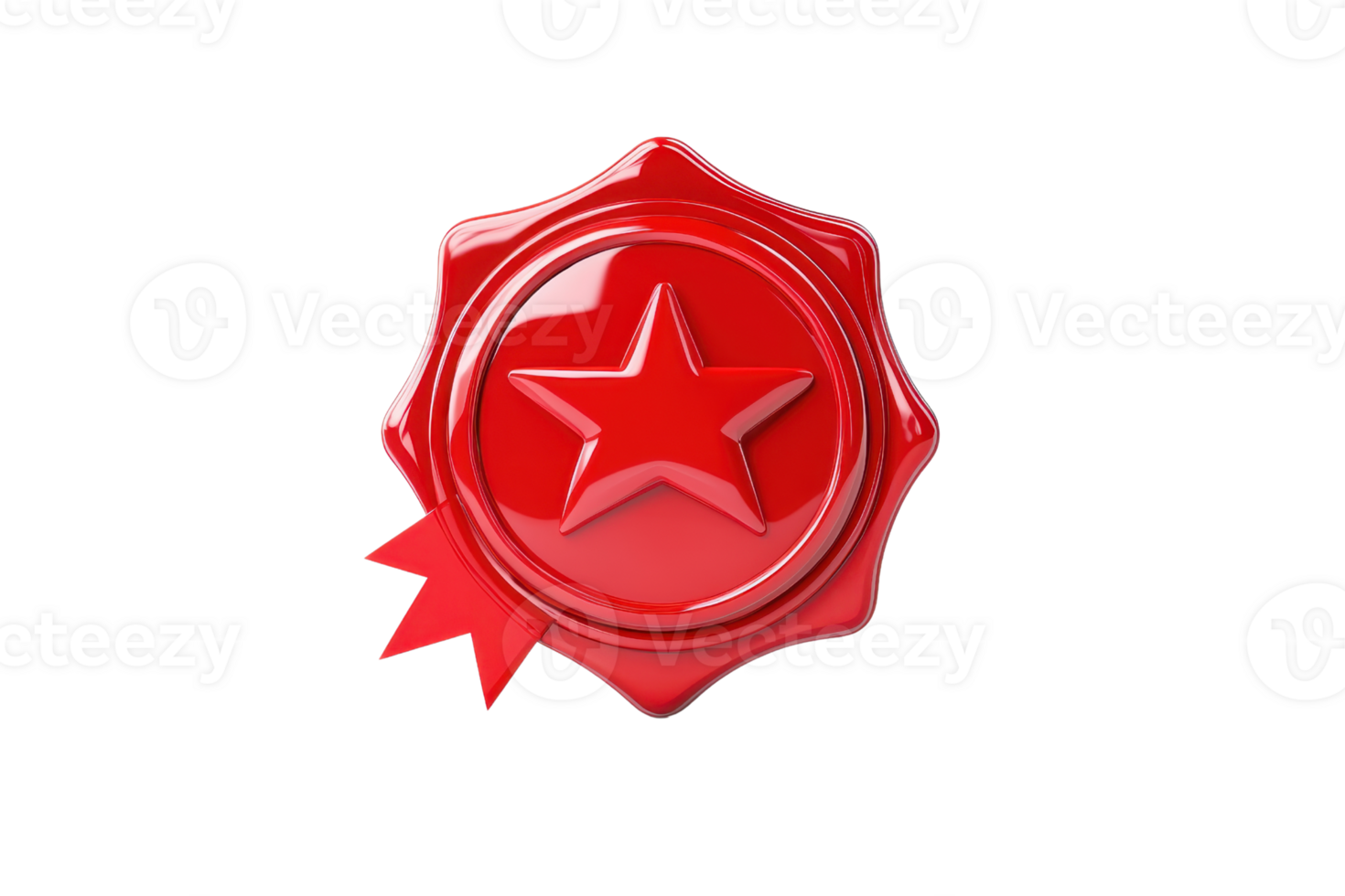 Elegant red wax seal with a star emblem and ribbon, symbolizing approval, quality, or certification. Perfect for authenticity labels. png