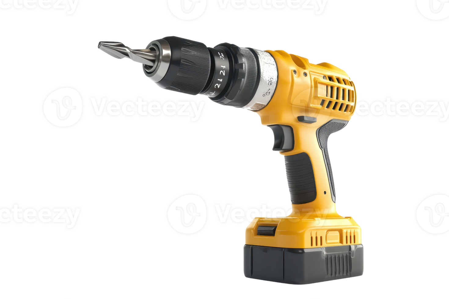 High-quality yellow cordless power drill, ideal for home improvement and construction projects. Isolated on transparent background. png