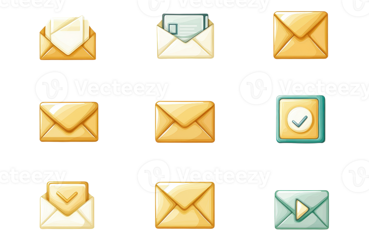 Set of envelope icons in various states, perfect for illustrating communication or email themes in design and graphic projects. png