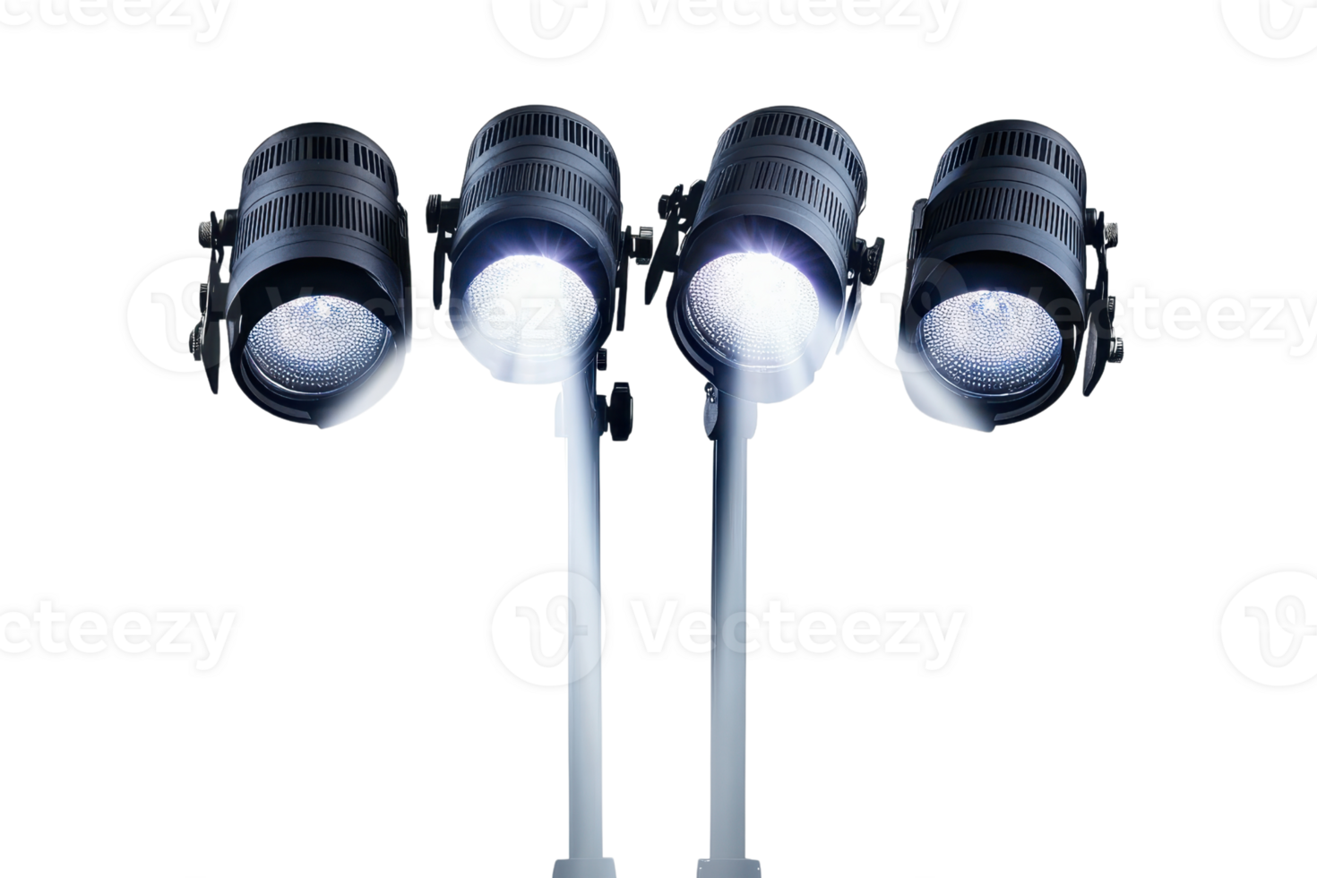 Professional stage lights with beams shining, isolated on transparent background. Perfect for concert, theater, and event lighting concepts. png