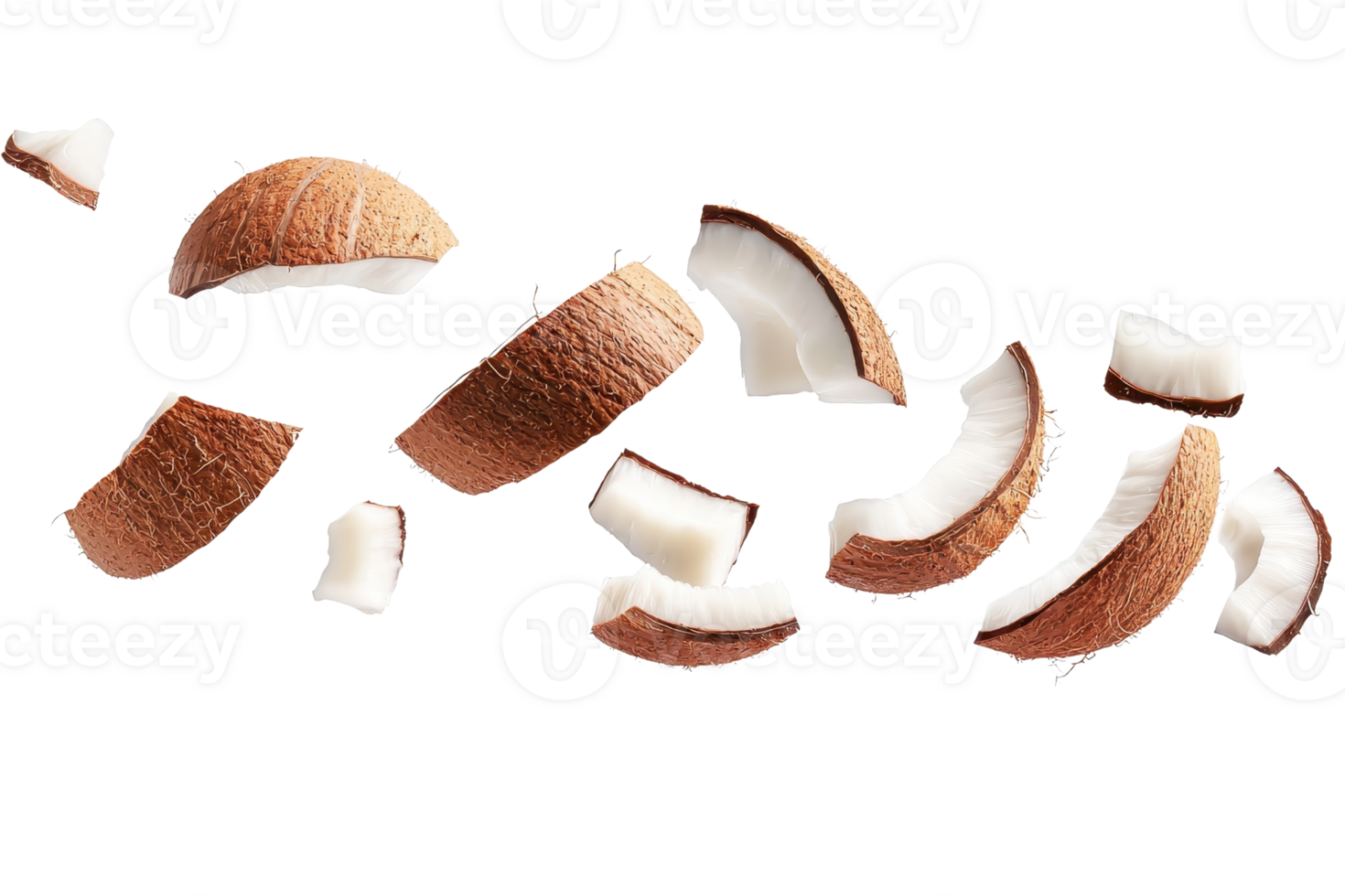 High-quality image of fresh coconut pieces isolated on a transparent background. perfect for food and tropical themes. png