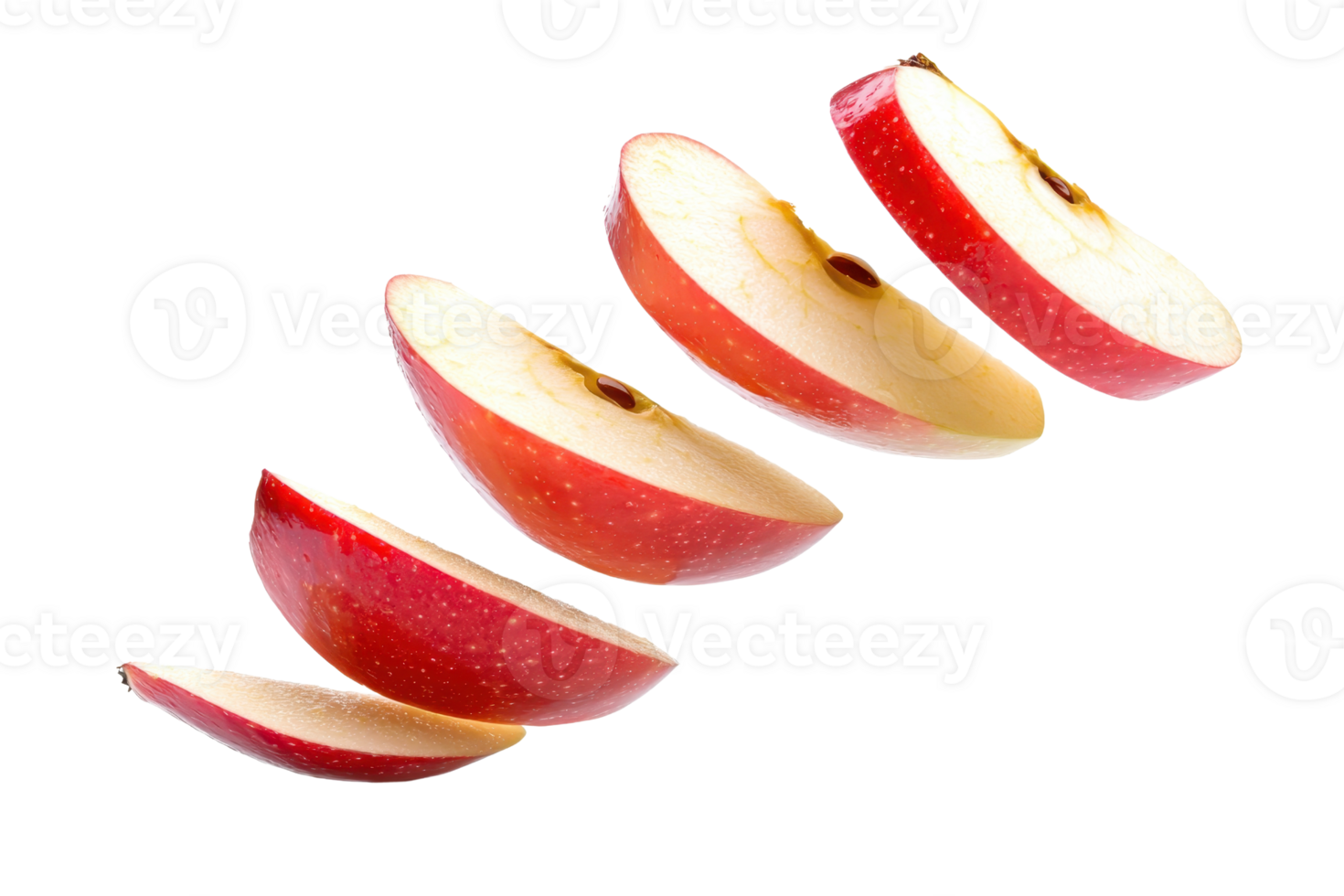 Sliced red apple in mid-air, showcasing fresh fruit. Perfect for health, food, and diet-related themes. Crisp and vibrant imagery. png