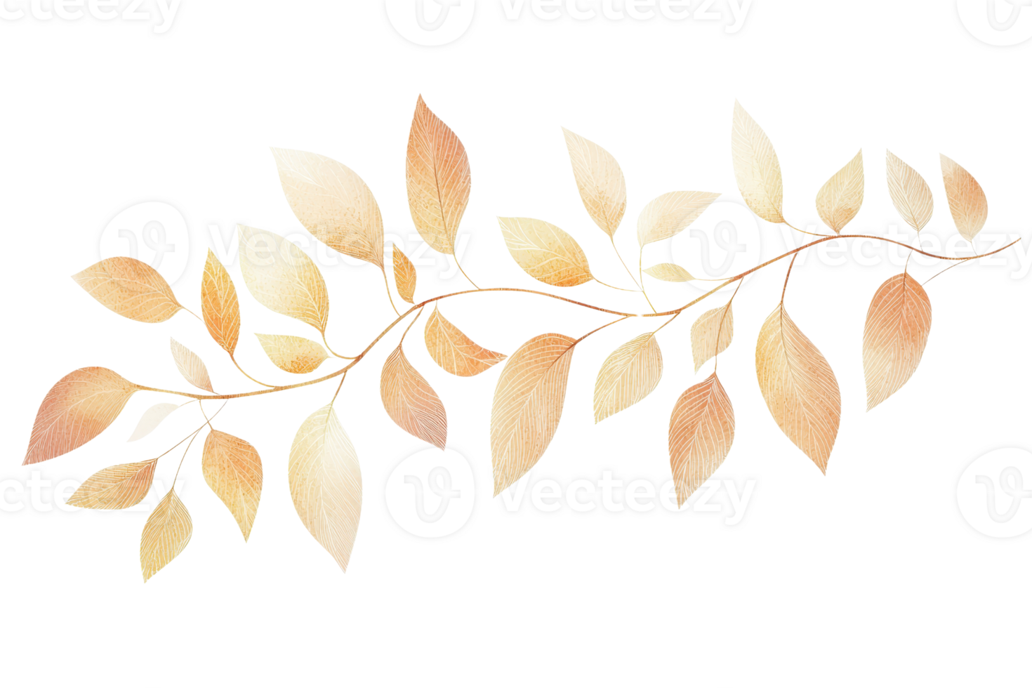 Elegant watercolor illustration of a delicate branch with autumn leaves in warm earth tones, perfect for seasonal and botanical designs. png