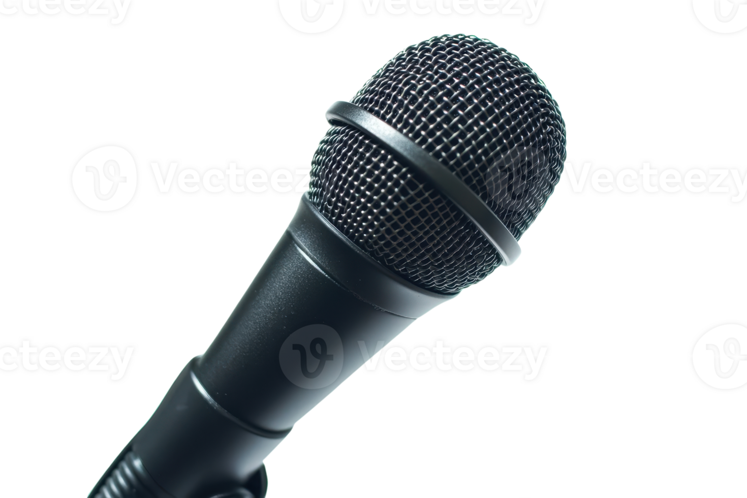 Close-up image of a black microphone isolated on a transparent background. perfect for audio, music, or presentation related projects. png