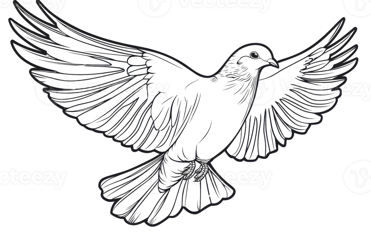 Black and white illustration of a flying bird with wings spread wide, symbolizing freedom, grace, and serenity. Ideal for nature and wildlife designs. png