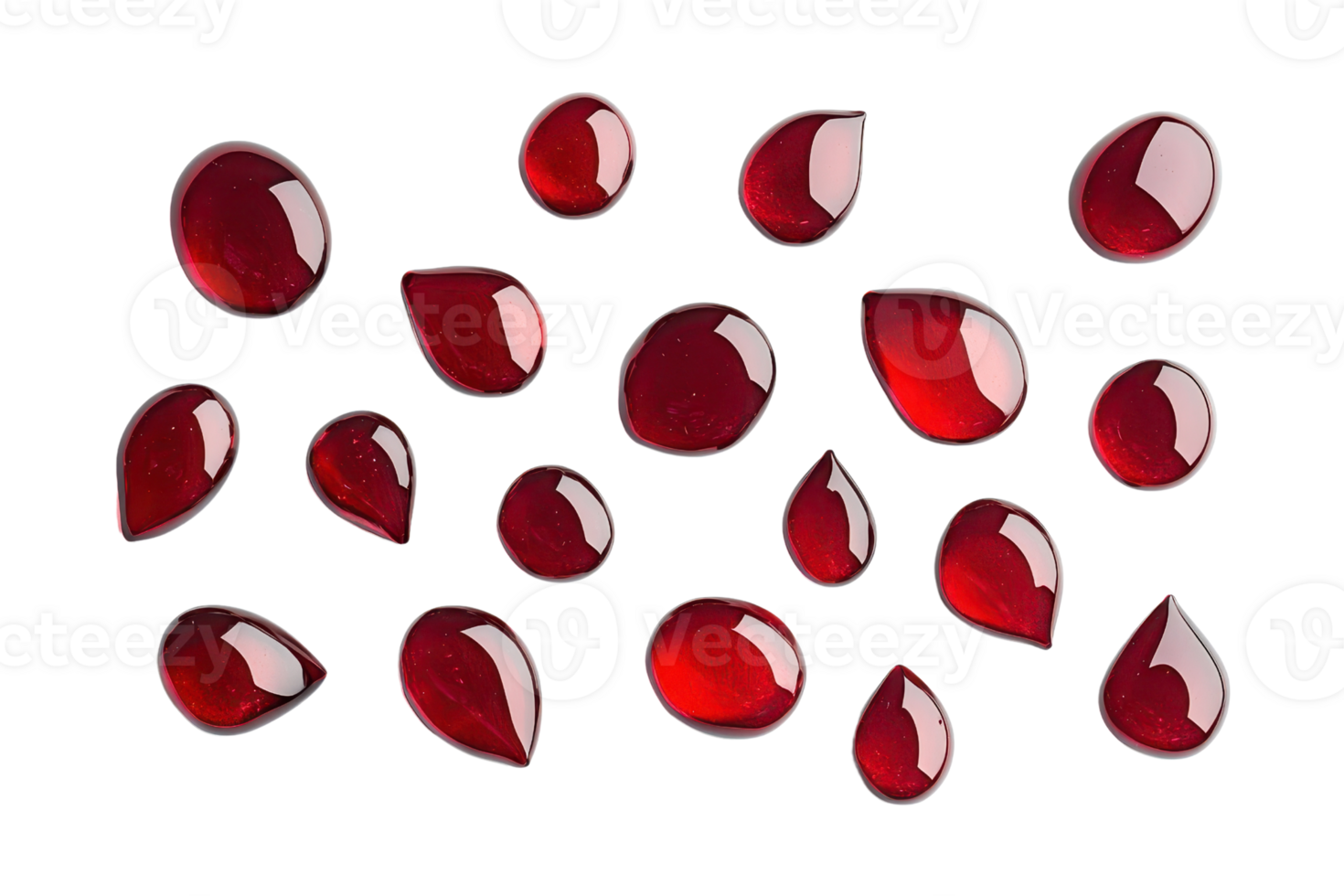 Glossy red liquid drops isolated on a transparent background. perfect for design elements, digital art, and creative projects. png