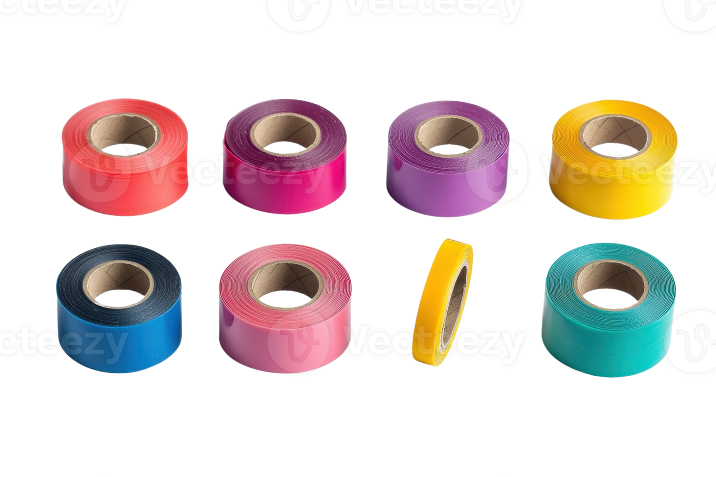 Colorful rolls of adhesive tape in various shades on a transparent background. Perfect for crafting, office use, and DIY projects. png