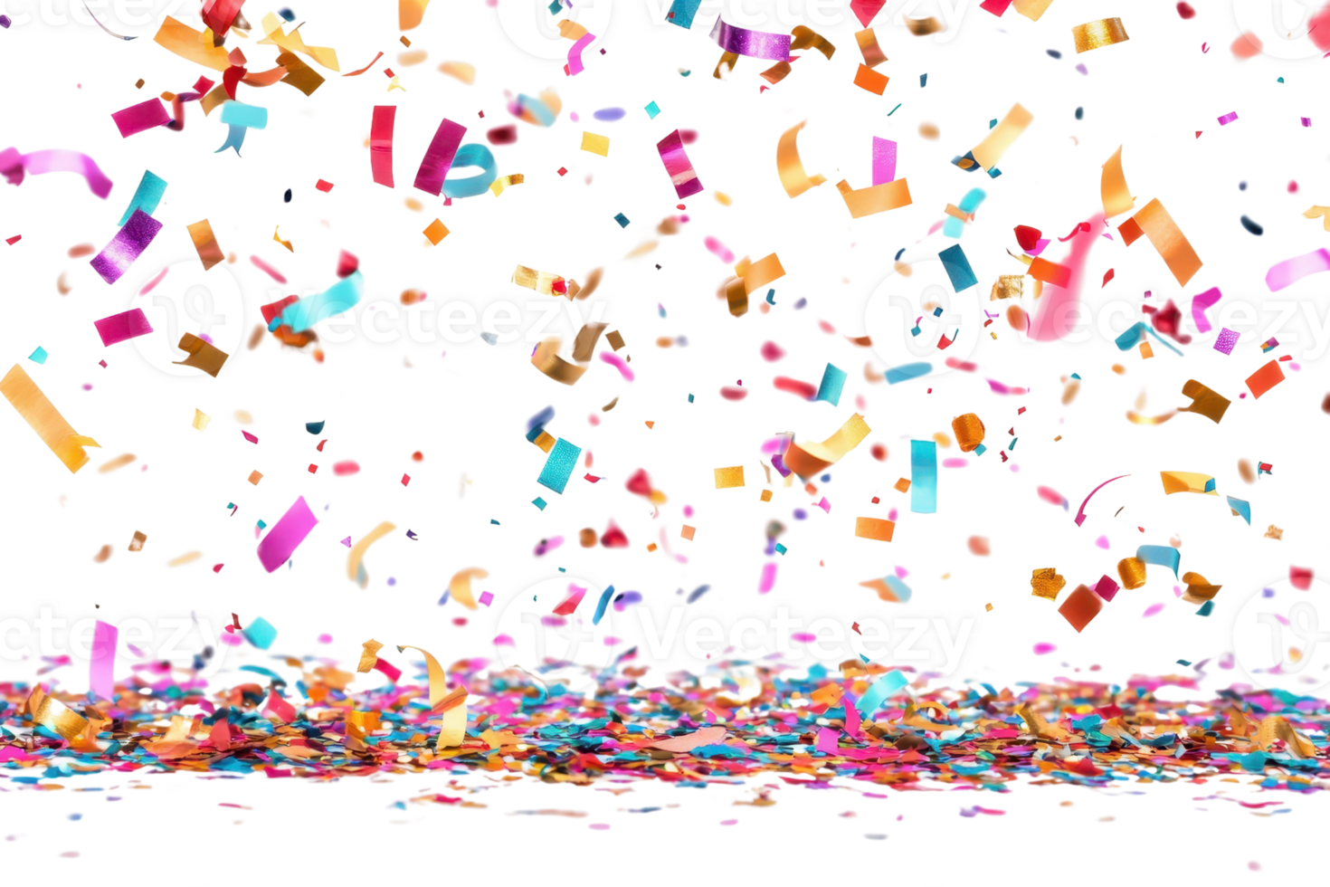 Vibrant multicolored confetti falling against a transparent background. perfect for celebration, party, or festive event themes. png