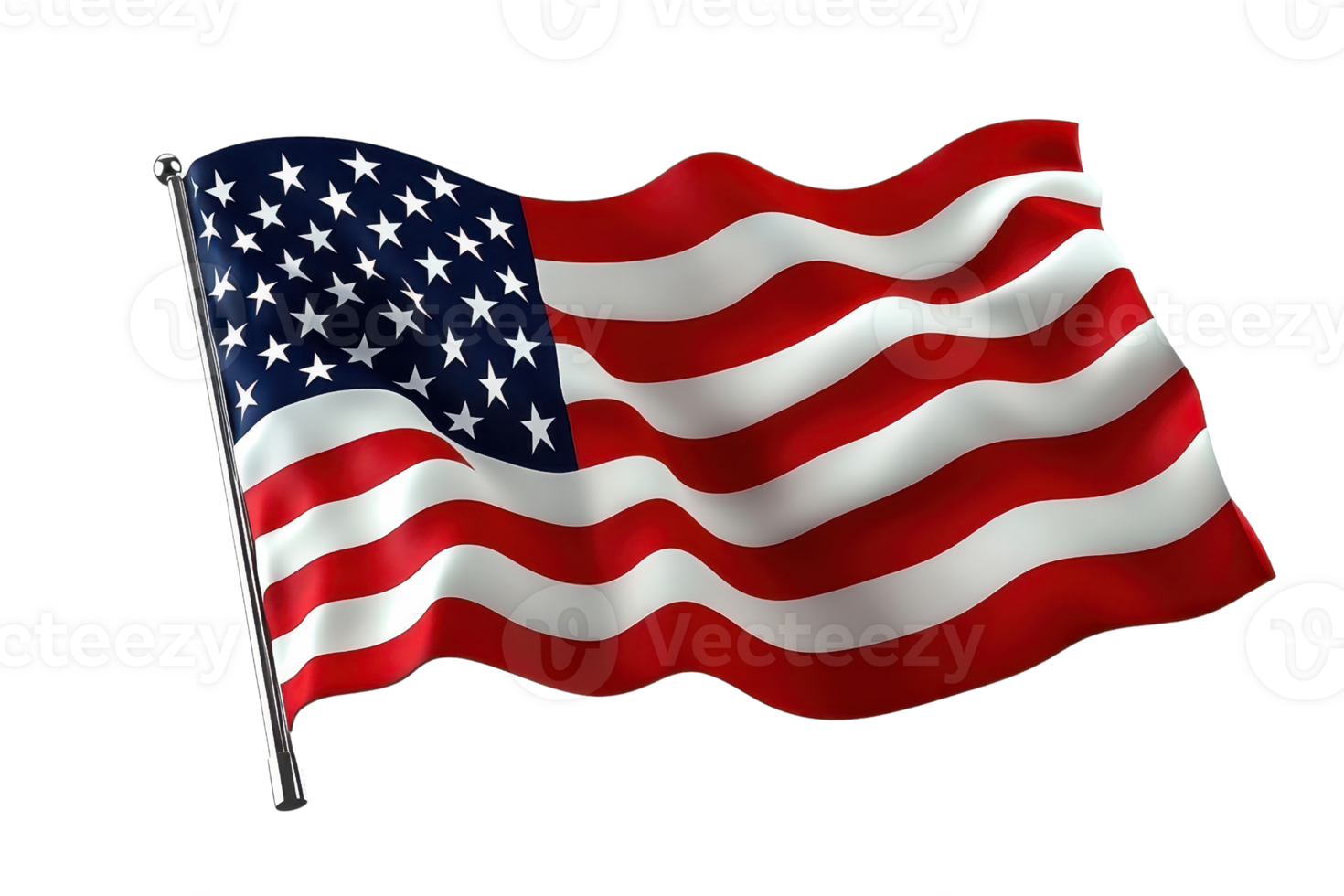Waving American flag with stars and stripes. Perfect for national celebrations, patriotic events, and United States related themes. png