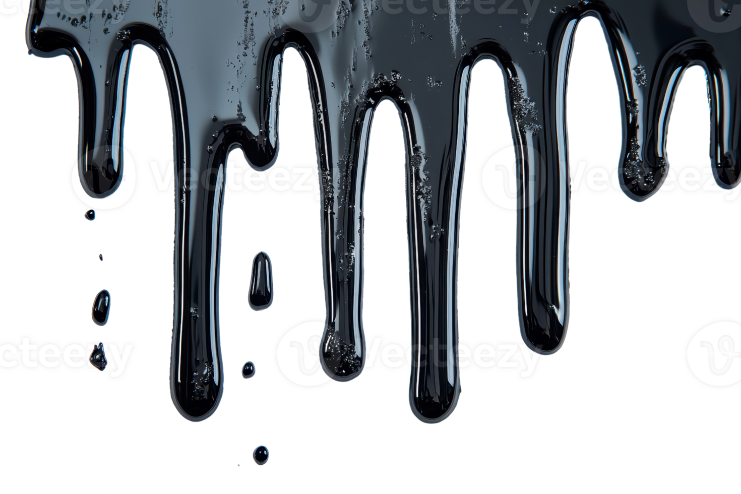 Close-up of black shiny liquid dripping against transparent background. perfect for art, design, and texture projects. png