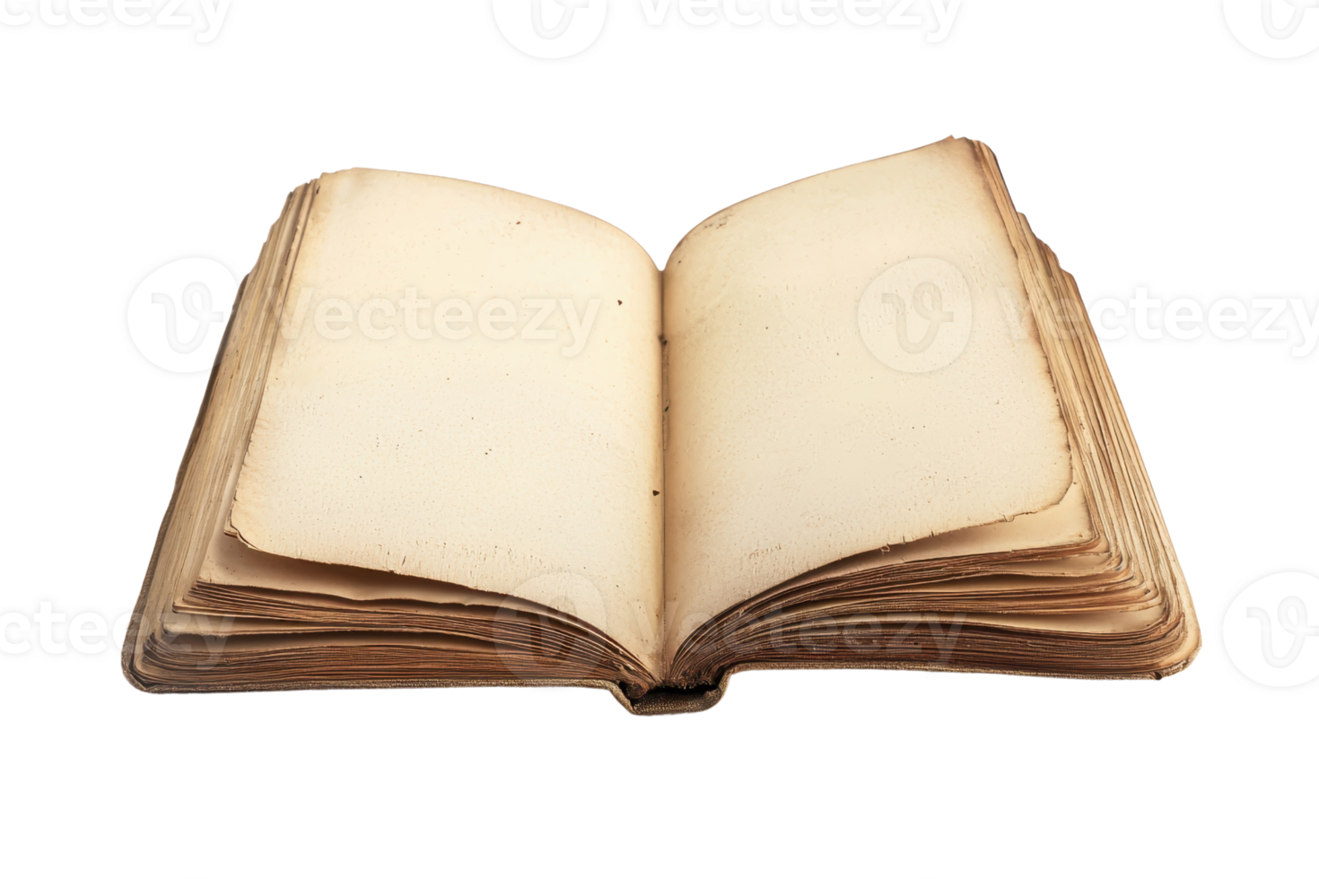 A vintage open book with blank pages, isolated on a transparent background. Perfect for education, literature, and history stock photo needs. png