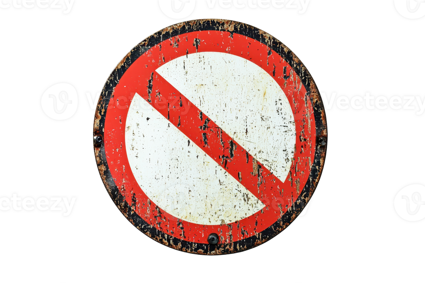 Rustic traffic prohibition sign on transparent background. weathered and showing signs of age. Symbol for no entry, restriction, and forbidden areas. png