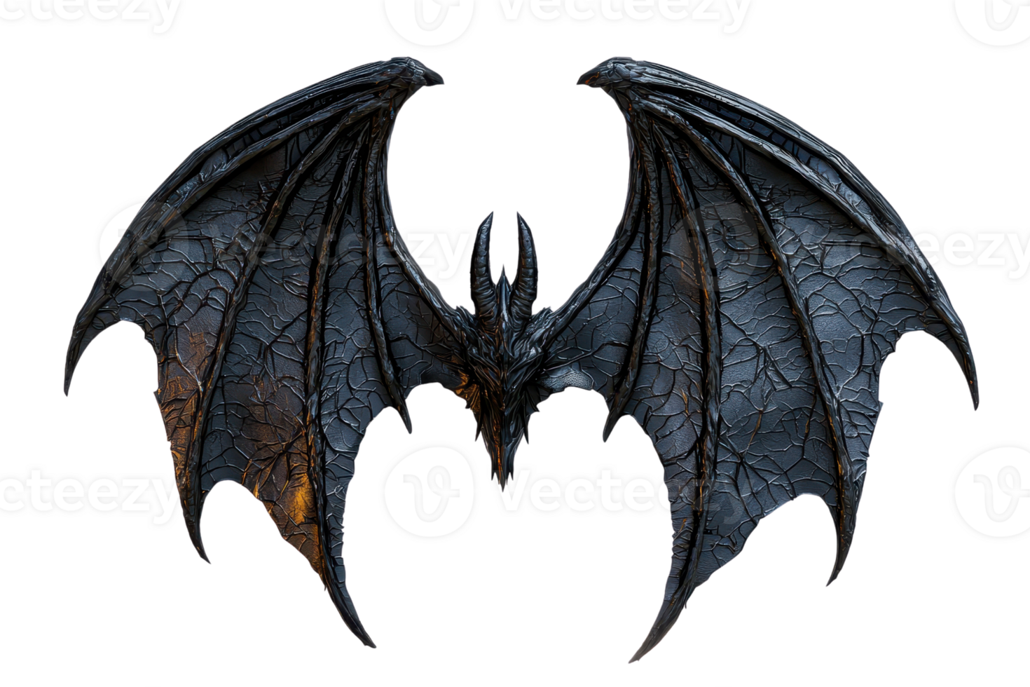 Close-up of ornate, detailed, dark bat wings with intricate textures, isolated on a transparent background. Perfect for fantasy and horror themes. png