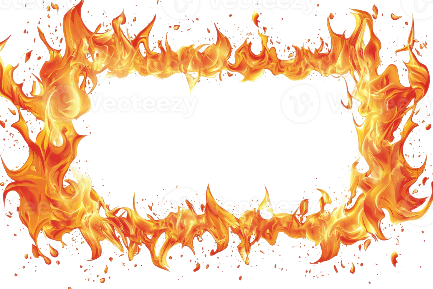 Vibrant frame made of realistic flames, illustrating the power and intensity of fire, perfect for dynamic and intense graphic designs. png
