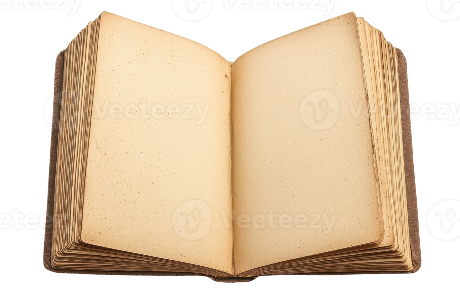 Open vintage book with blank pages, capturing a nostalgic, timeless essence. Perfect for backgrounds, themes of literature, and creativity. png
