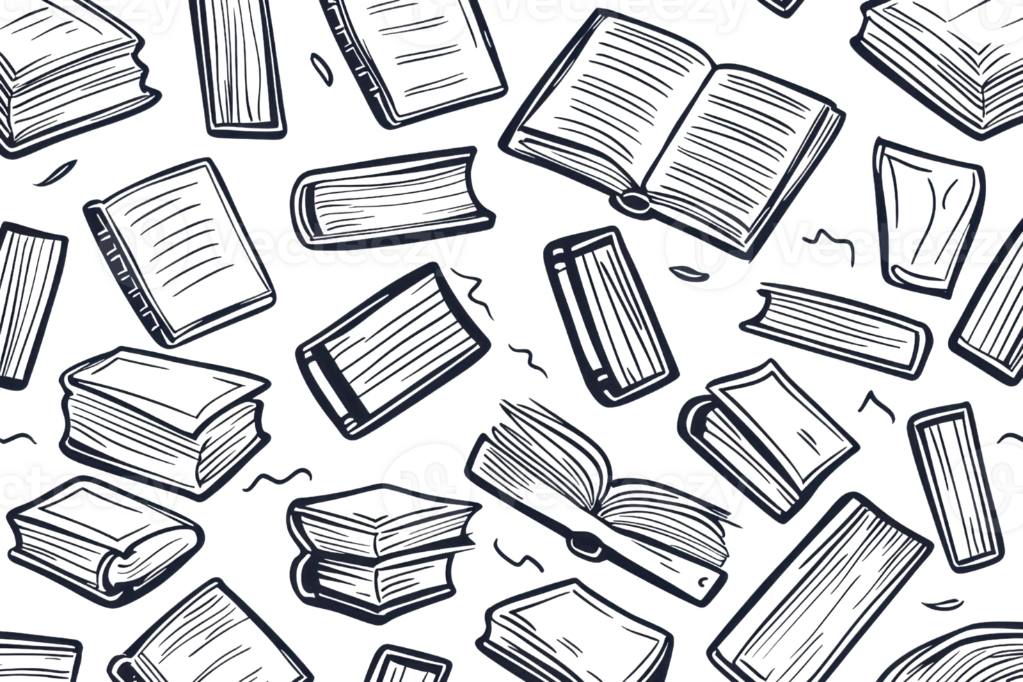 Seamless pattern of hand-drawn books scattered on a transparent background. Perfect for educational and literary-themed designs. png