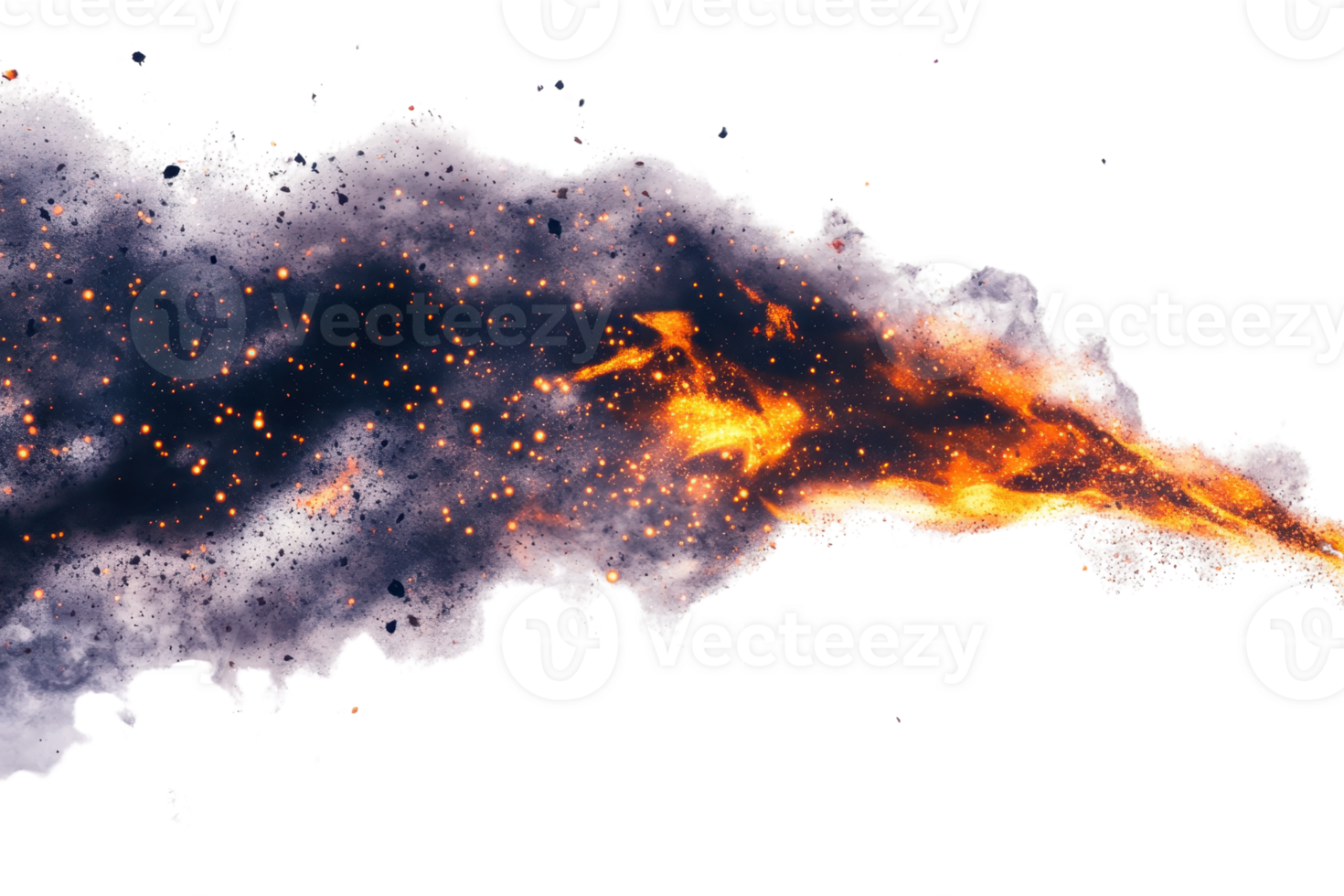 Dramatic fiery explosion with vibrant orange flames and dark smoke. Perfect for action, danger, or disaster concepts in media and design. png