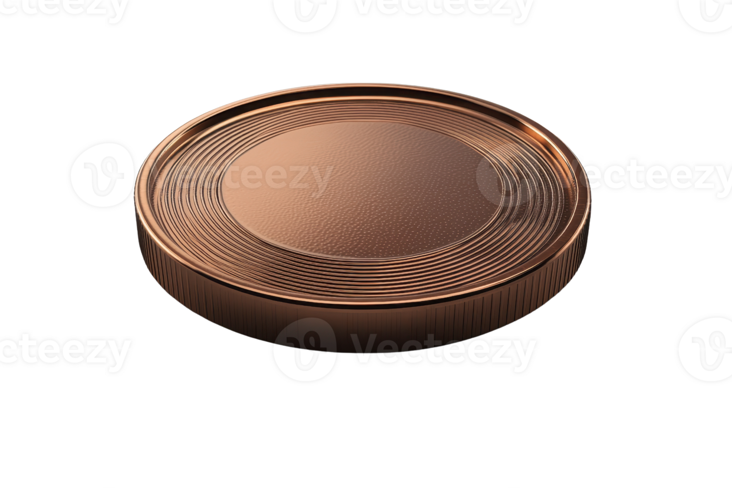 Isolated close-up of a shiny copper coin on a transparent background. Perfect for financial, business, and investment concepts. png