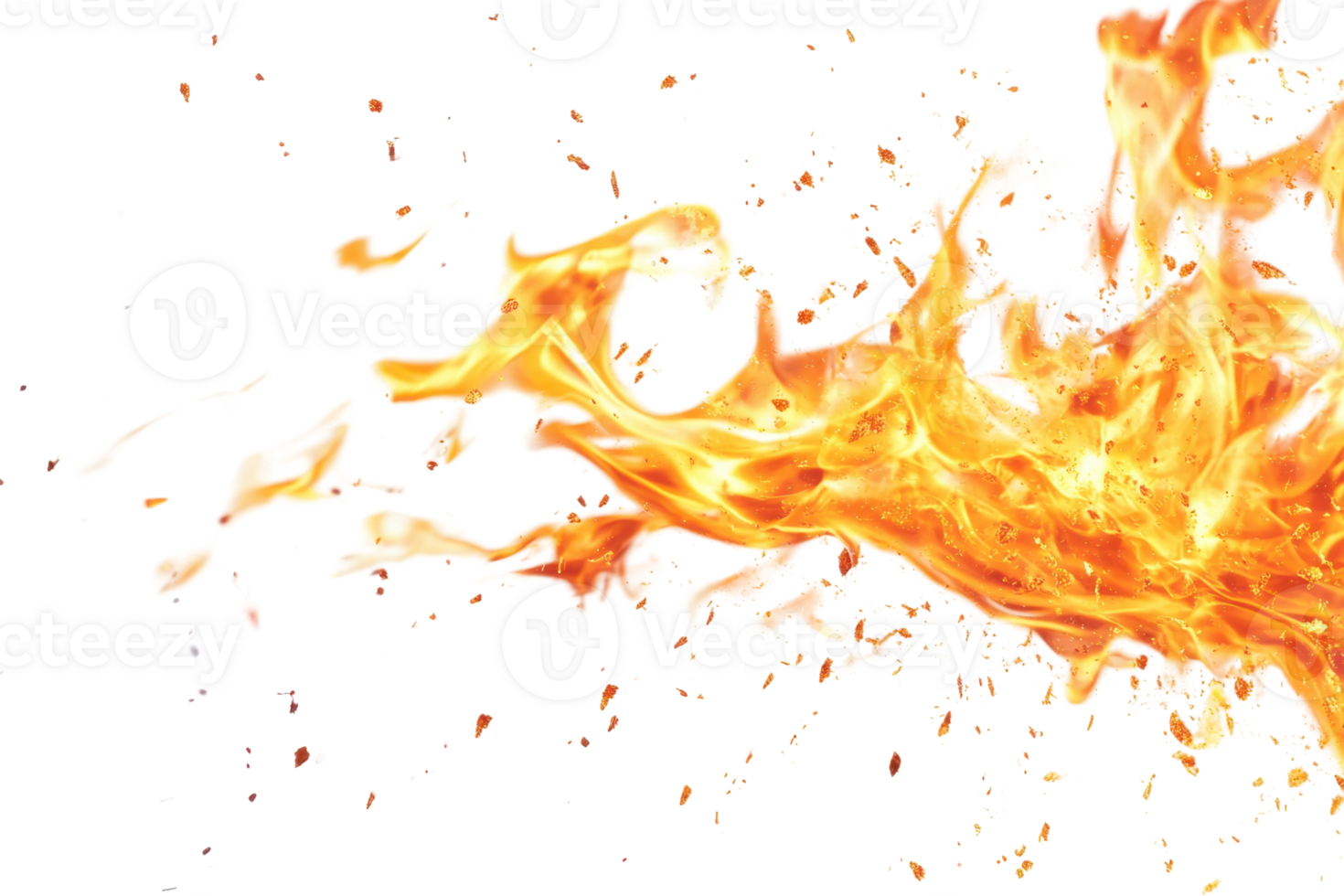Dynamic and intense flame burst against a transparent background. capturing the vibrant energy and motion of fire. png